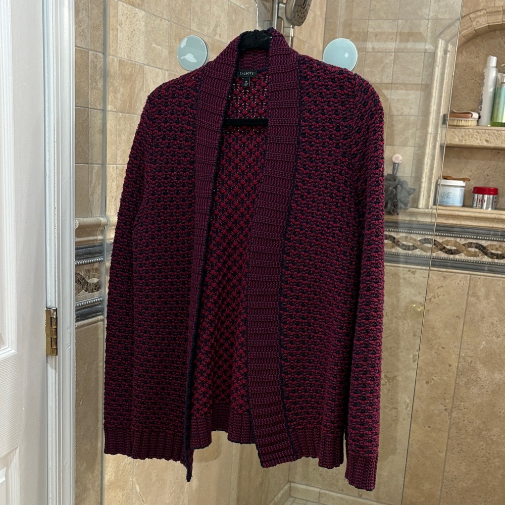 Talbots Deep Red &Blue Cardigan Sweater great quality